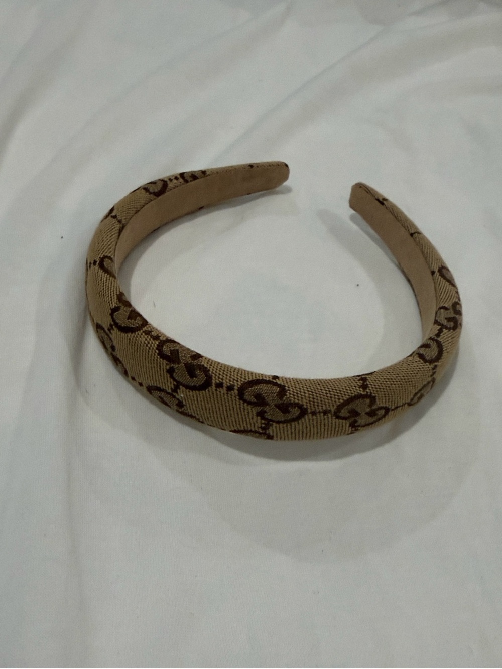Designer-Inspired Beige Patterned Padded Headband